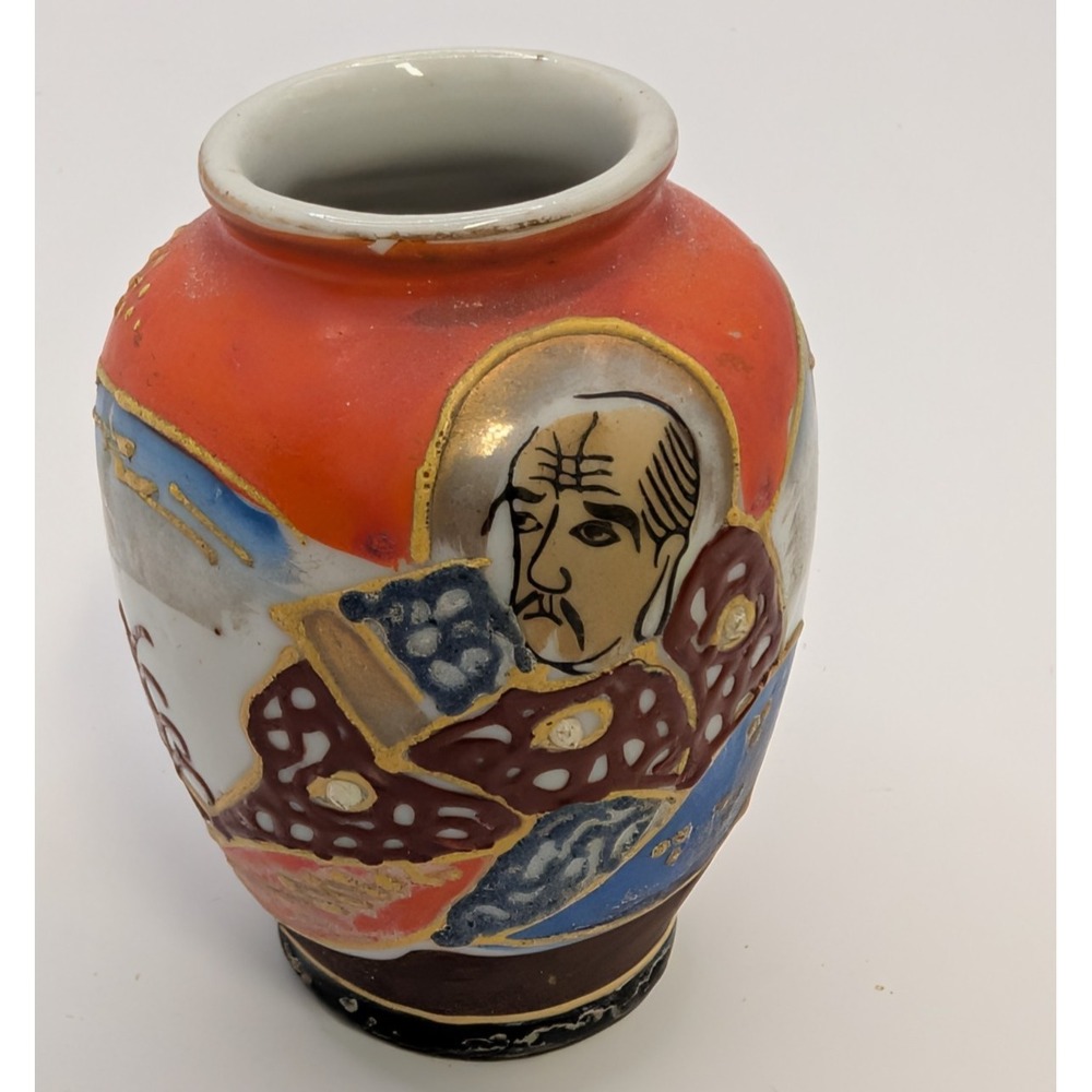Vintage Hand Painted Mini Moriage Satsuma Vase Occupied Japan Mini 2.5"